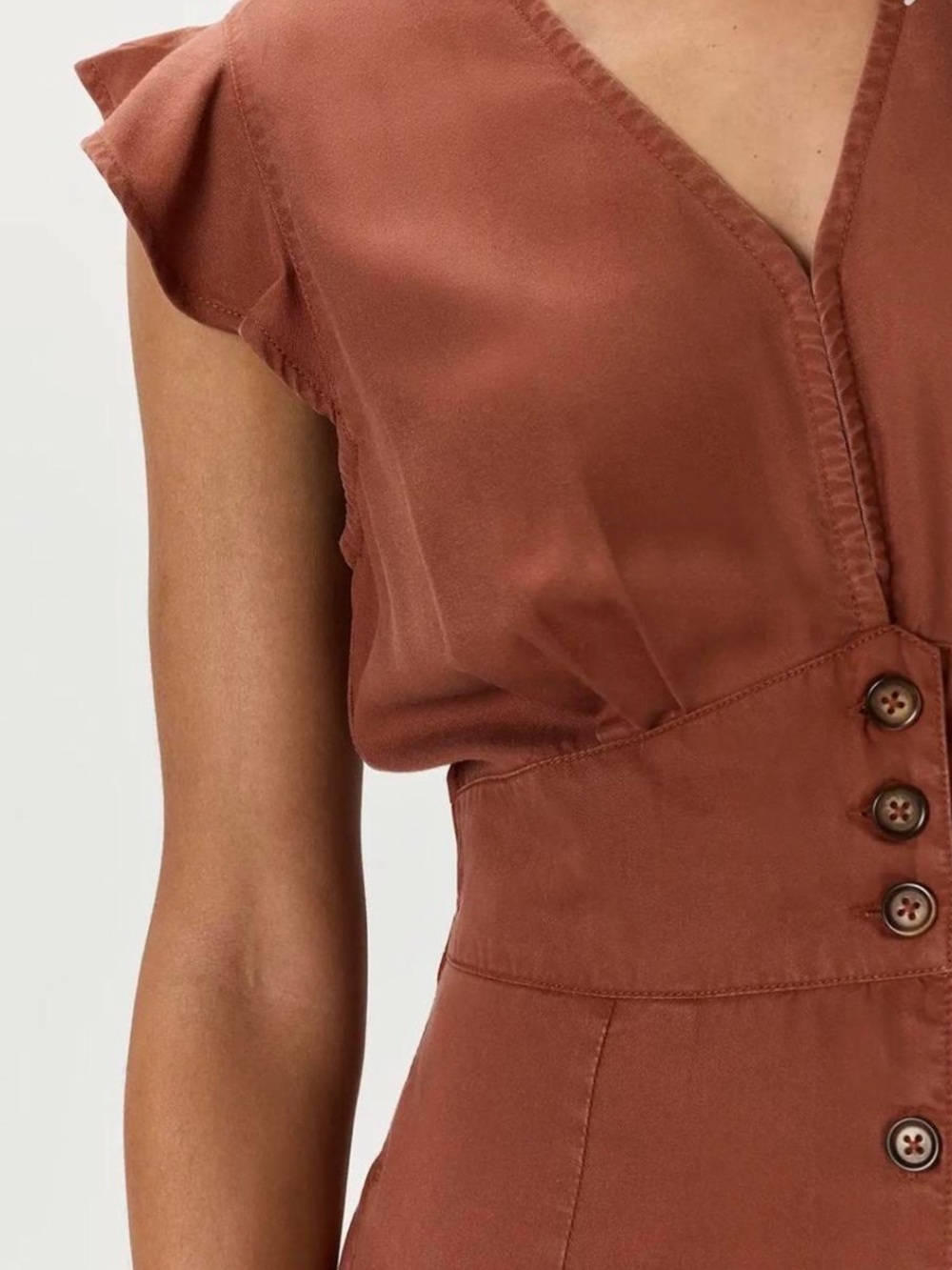 QUINCE Rust Button-Front Midi Dress